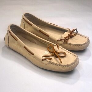 Lauren Ralph Lauren Clarana Shoes Womens 5.5 Cream Leather Driving Moccasins EUC